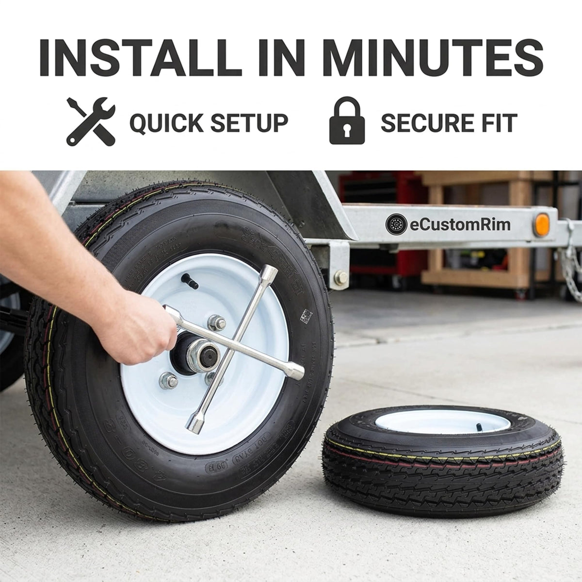 2-Pack Trailer Tire Rim Assembly 4.80-8 4 Lug White Q9708