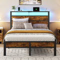 Full Size Platform Bed Frame with Charging Station Headboard and LED Lights O18231