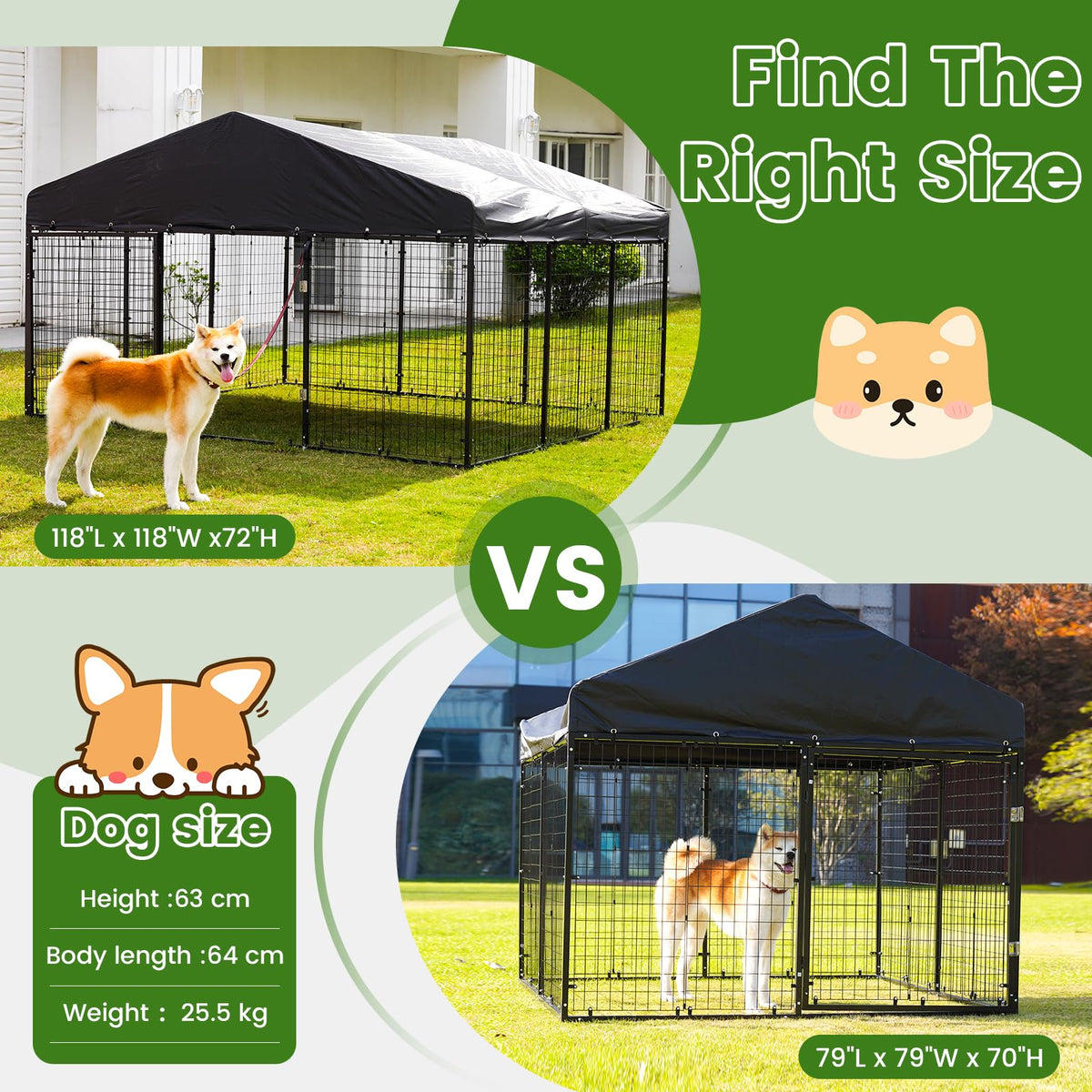 Large Outdoor Dog Enclosure with Roof H3968