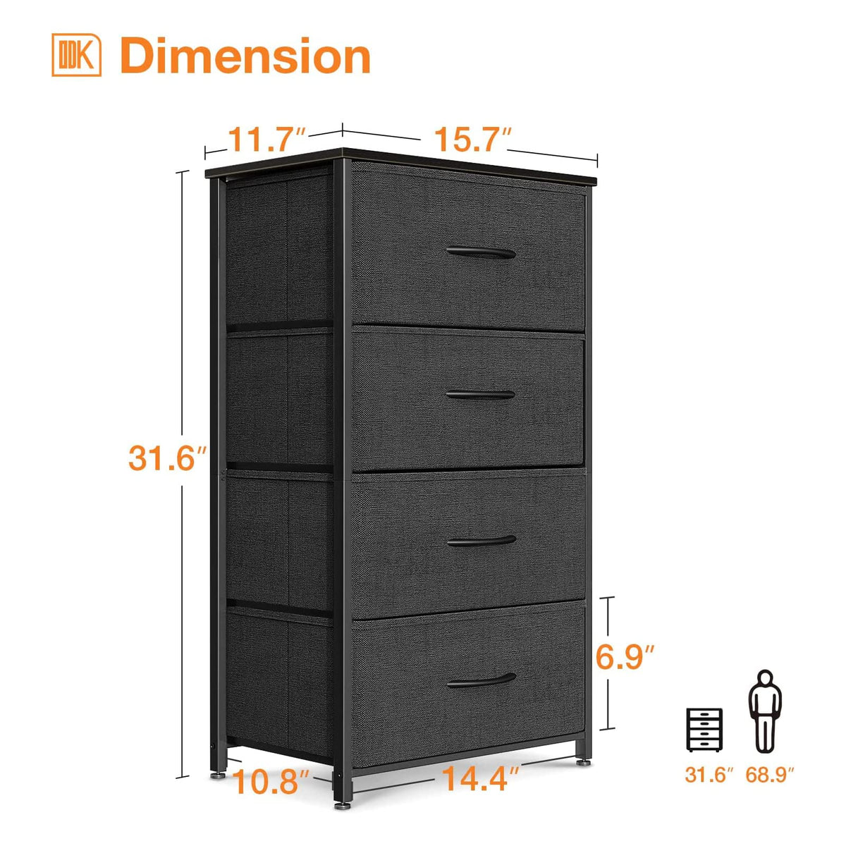Black 4 Drawer Small Dresser G3438