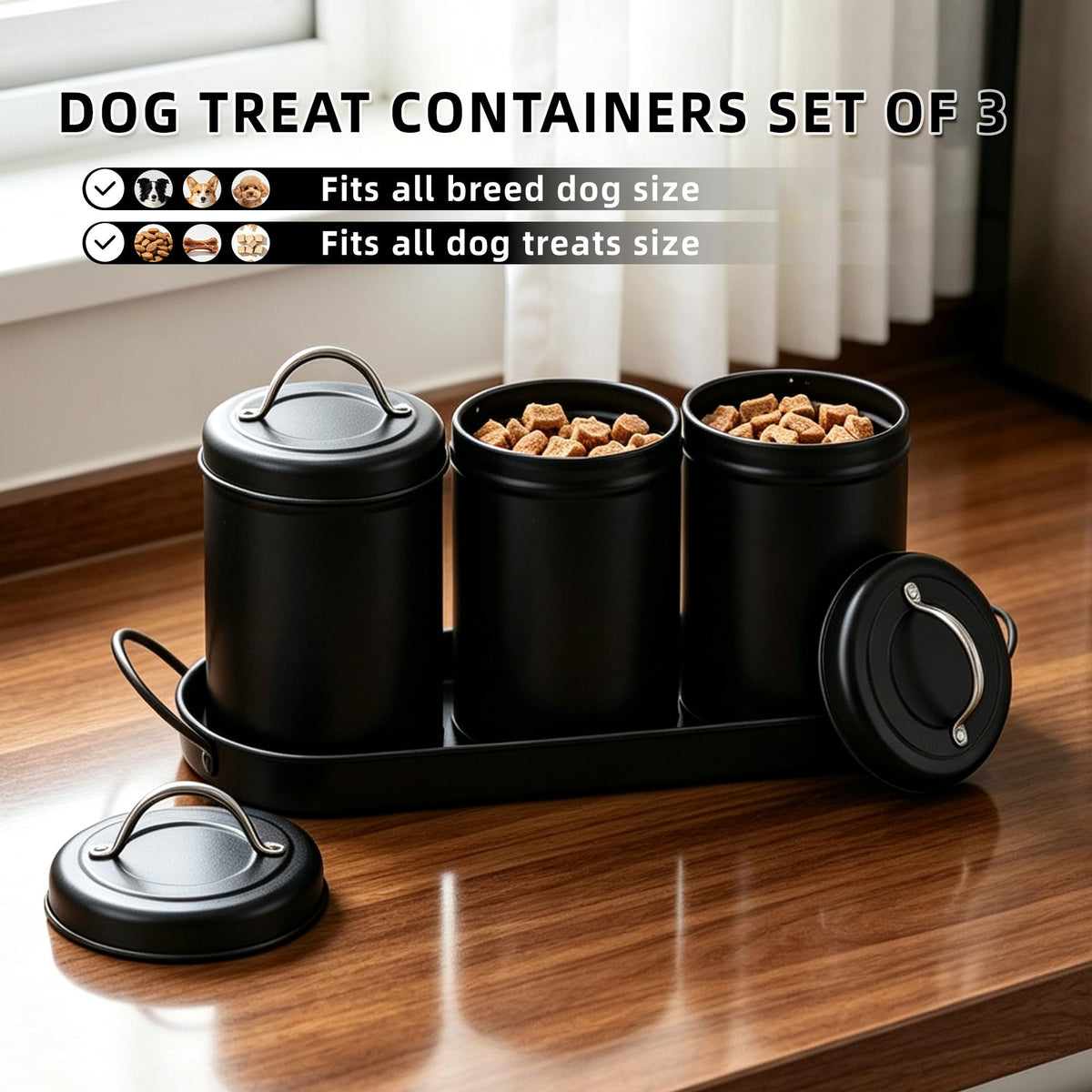 Airtight Dog Treat Container Set with Lid and Tray R152586