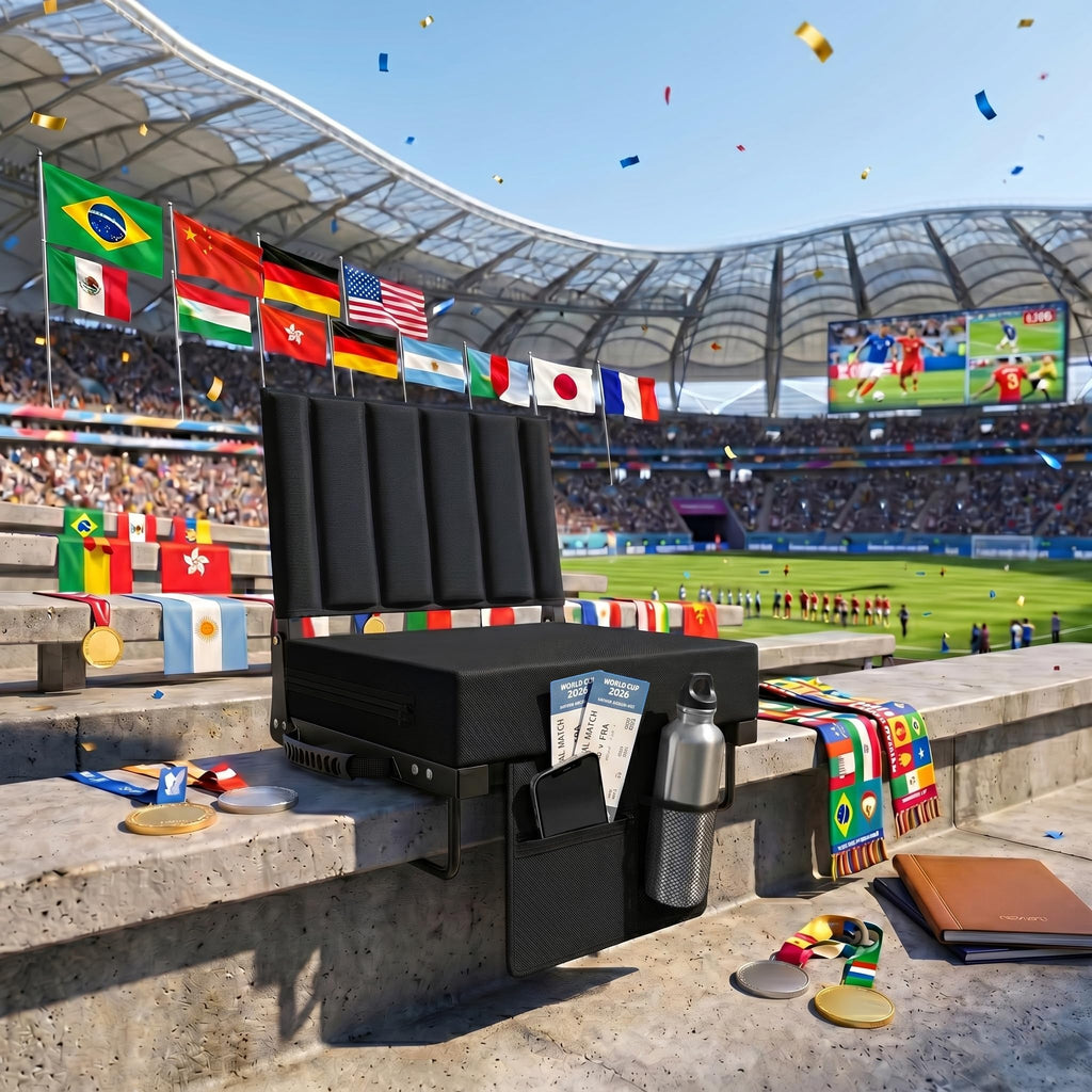 Black Padded Portable Folding Stadium Seat with Back Support and Cup Holder Z82087