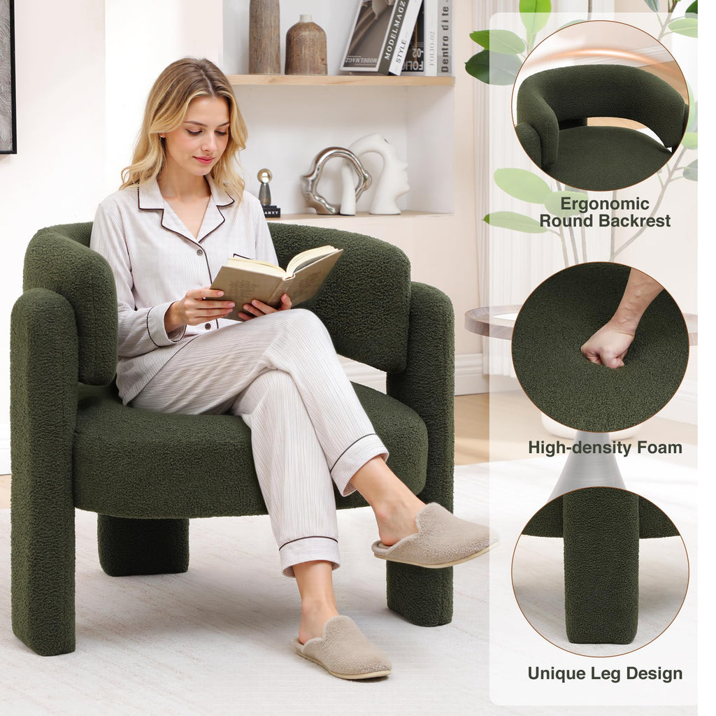 Sherpa Barrel Accent Chairs Set of 2 Olive Green U9652