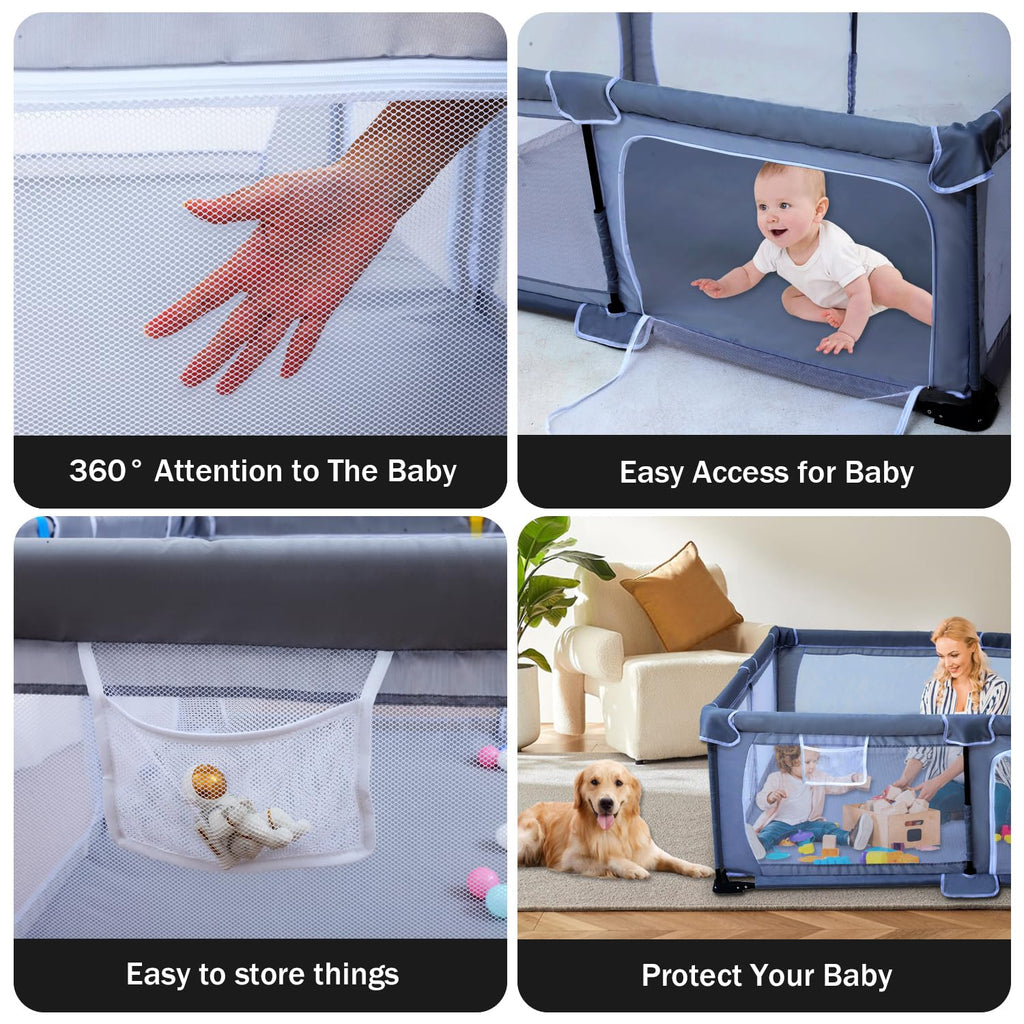 Foldable Baby Playpen with Mat and Storage Bags J36122