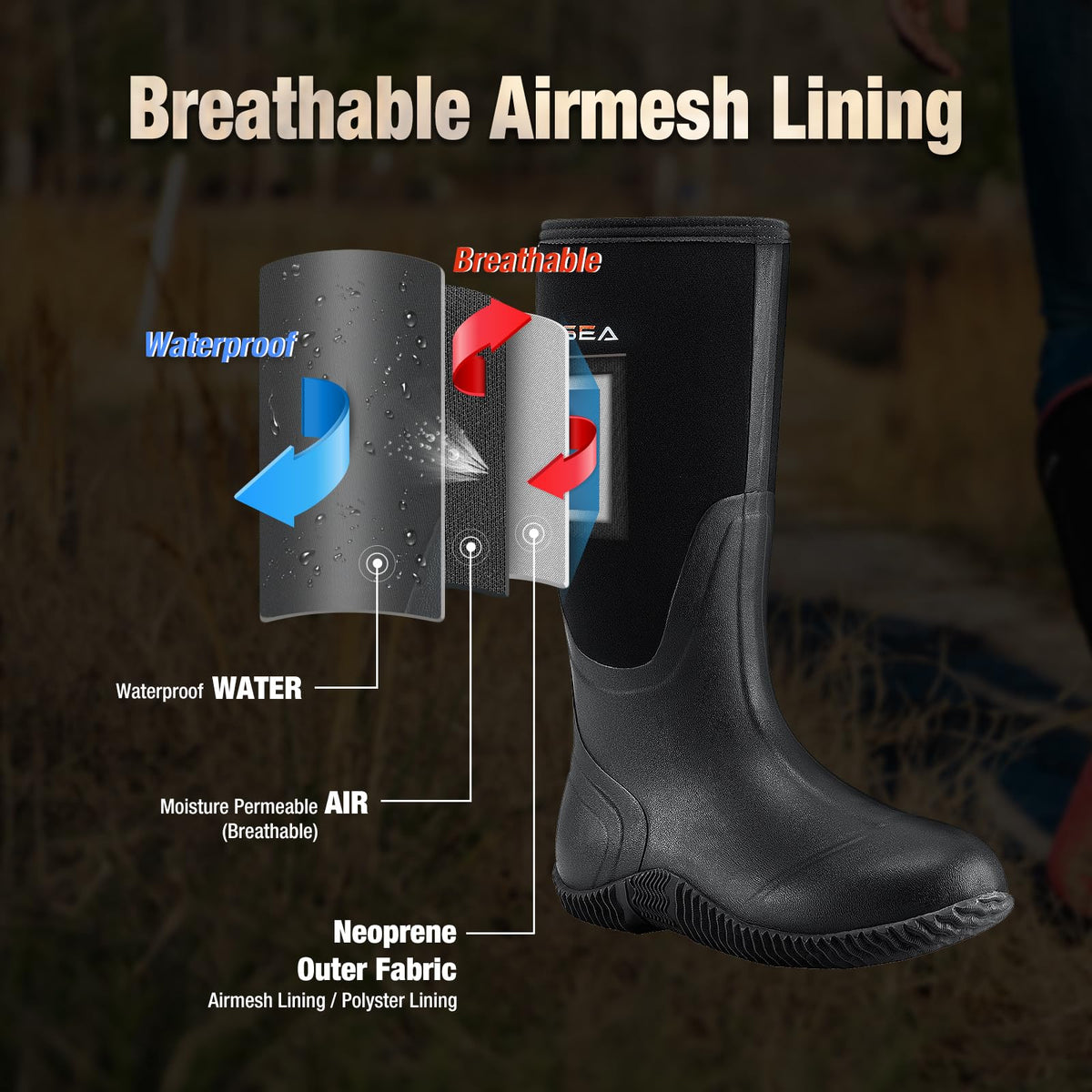 Women's Waterproof Insulated Neoprene Rubber Rain Boots R4469