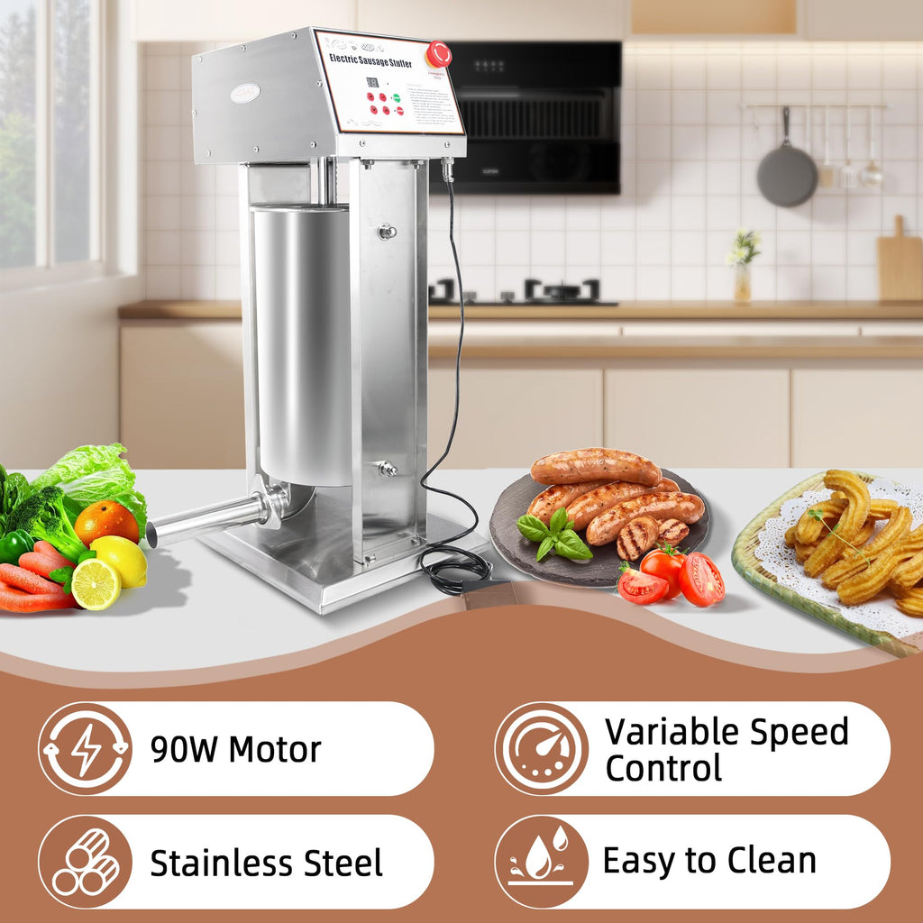 30LB Stainless Steel Electric Sausage Stuffer with 5 Stuffing Tubes Z508367