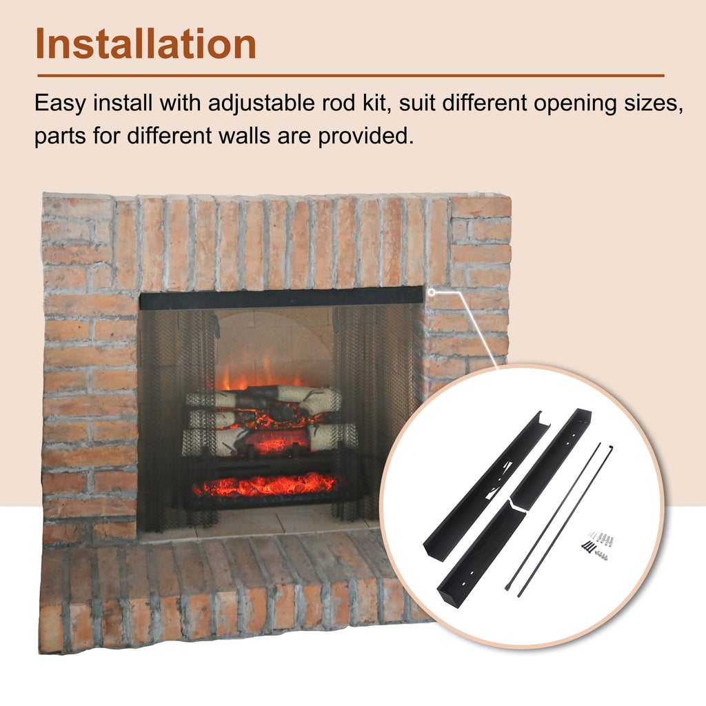 Black Matte Fireplace Mesh Screen Curtain U948004