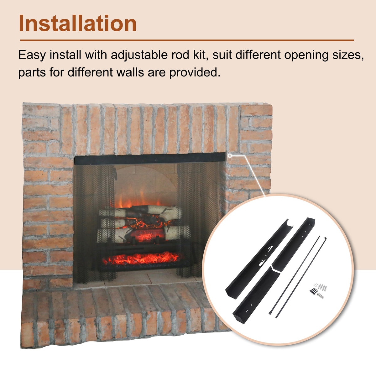 Black Matte Fireplace Mesh Screen Curtain U948004