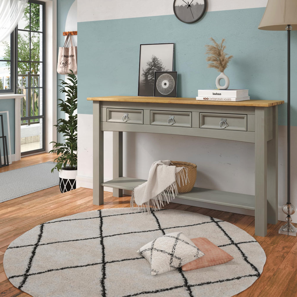 Solid Wood Console Table with 3 Drawers I906