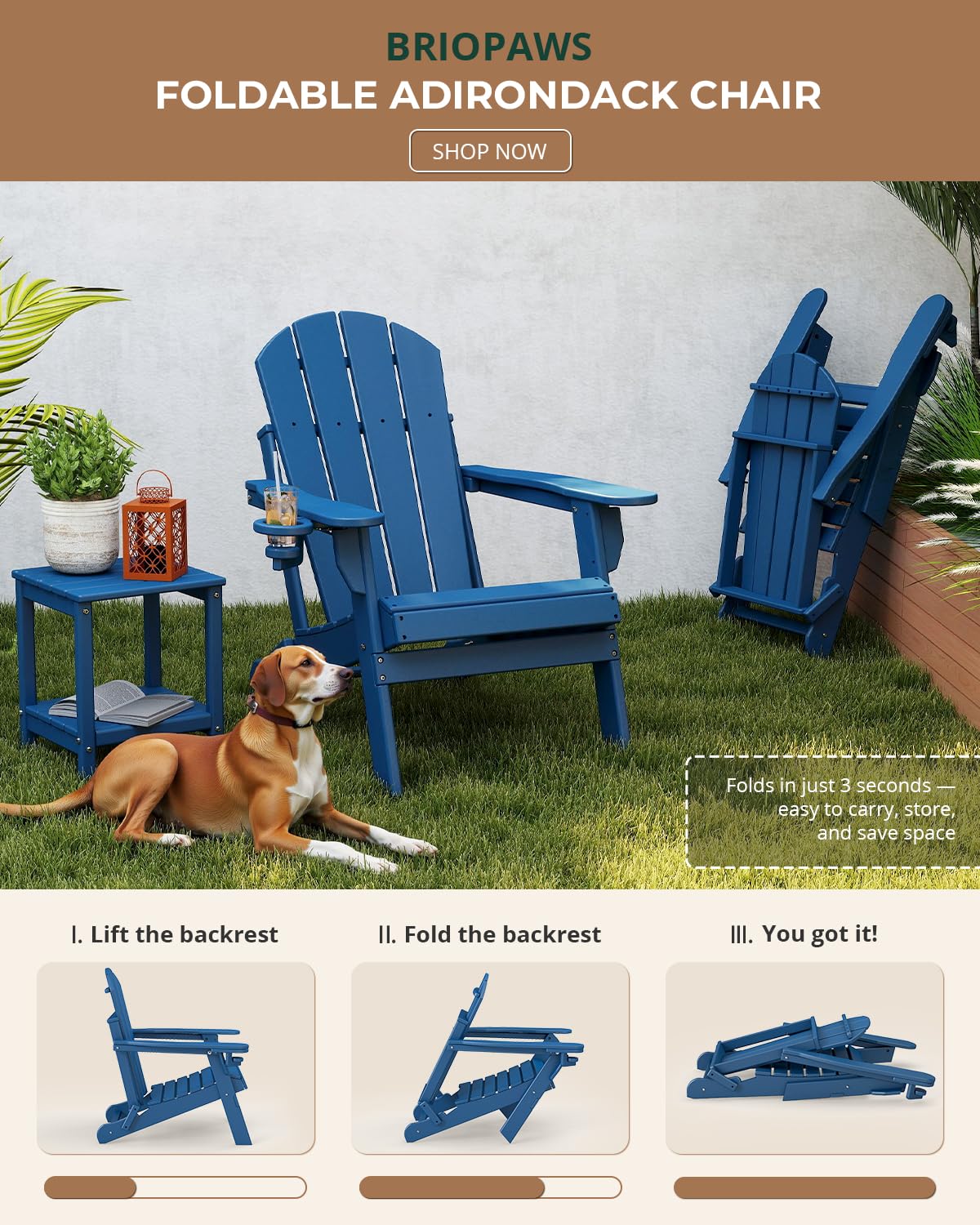Folding Adirondack Chairs Set of 2 Blue HDPE N138480