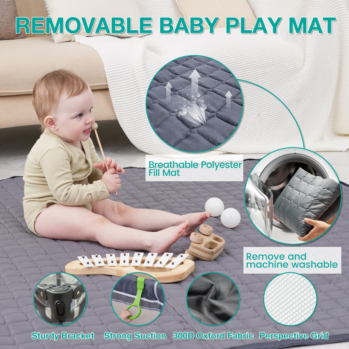 Foldable Baby Playpen with Mat and Storage Bags J36122