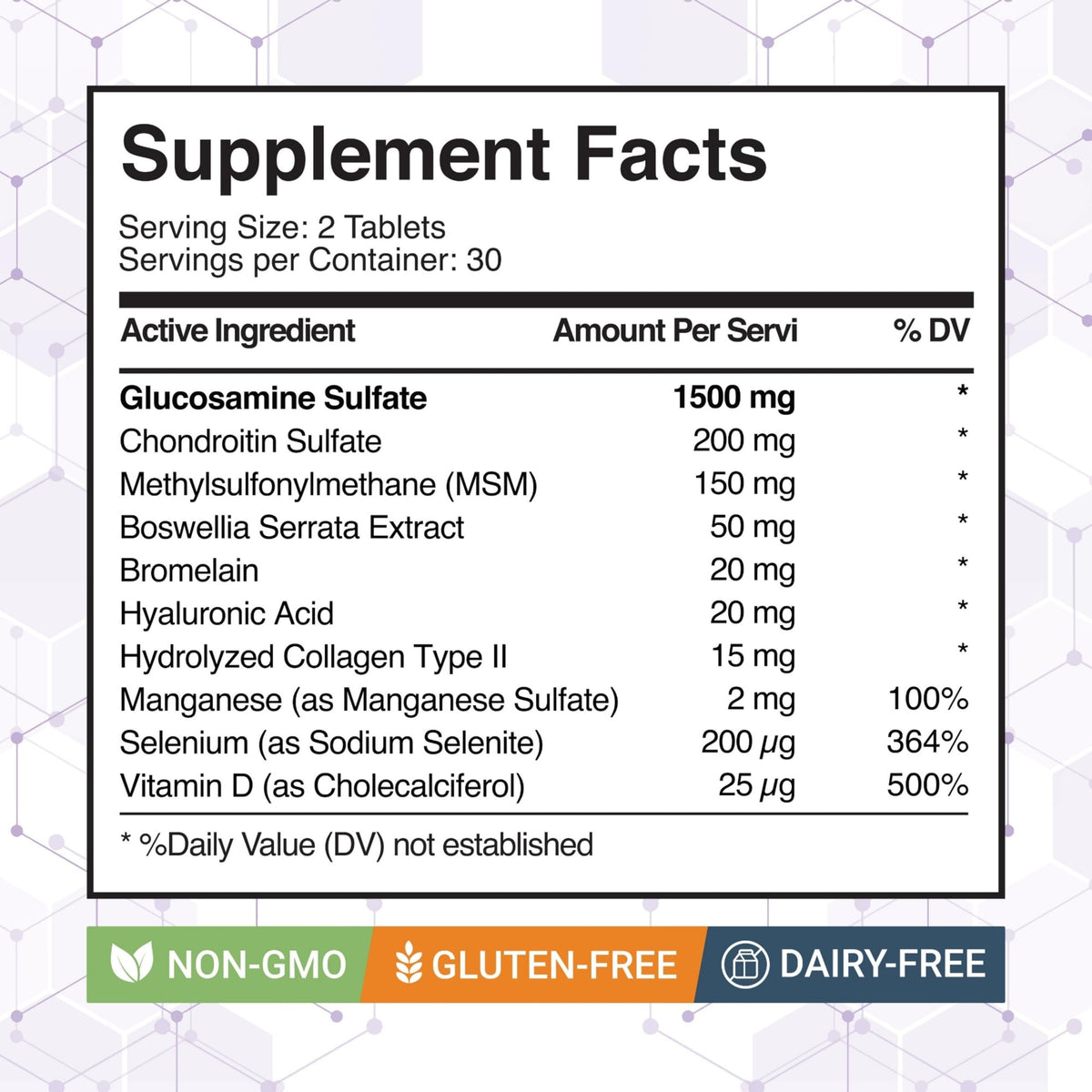 Glucosamine Chondroitin MSM Dietary Supplement 60 Tablets P658