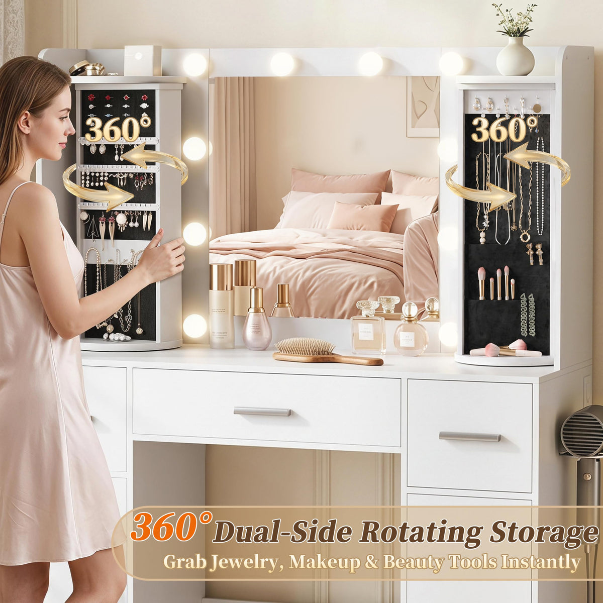 White Makeup Vanity Desk with Lights and Mirror Y14613