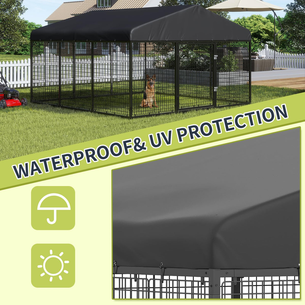 Large Outdoor Dog Enclosure with Roof H3968