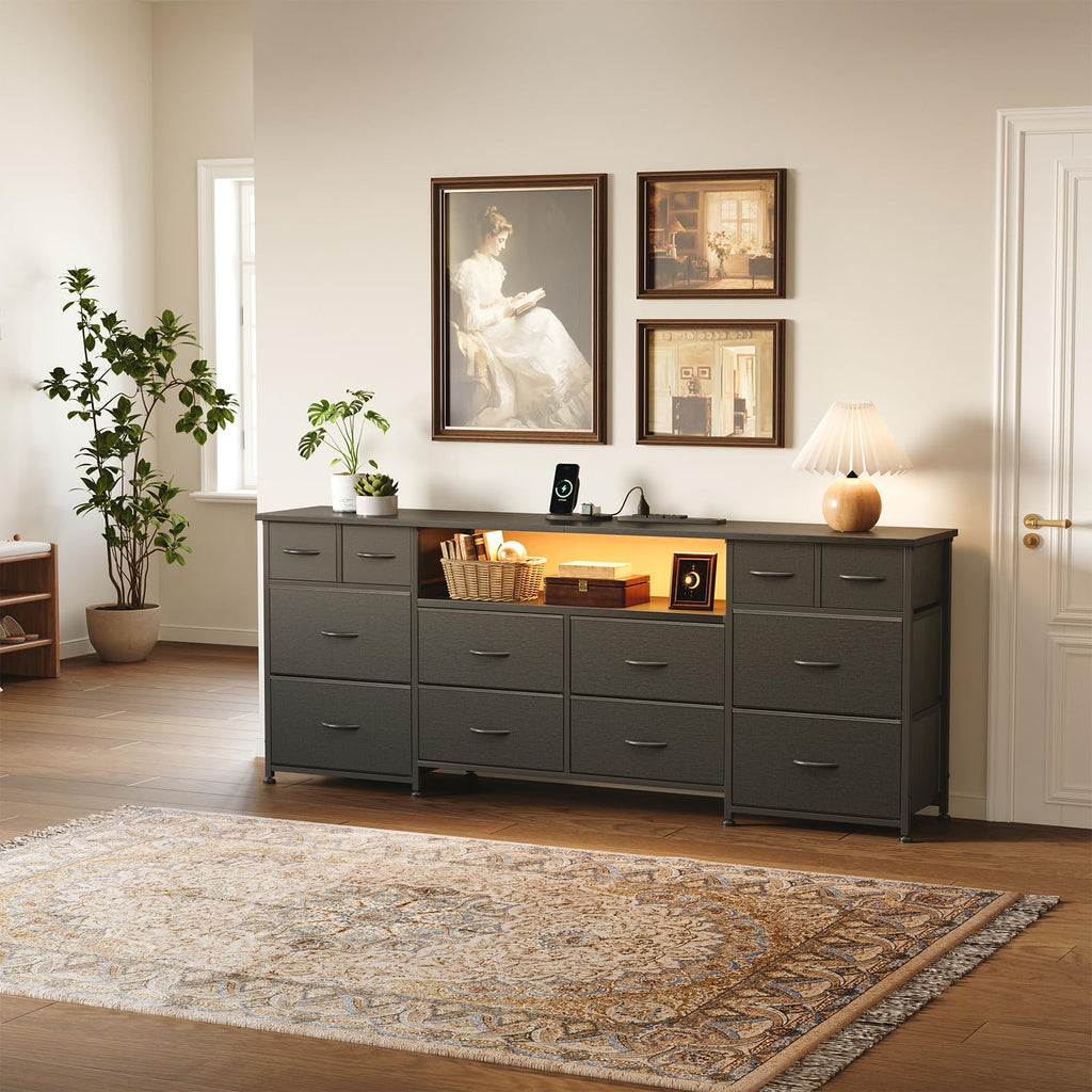63 Inch 12 Drawer Black Dresser T8890