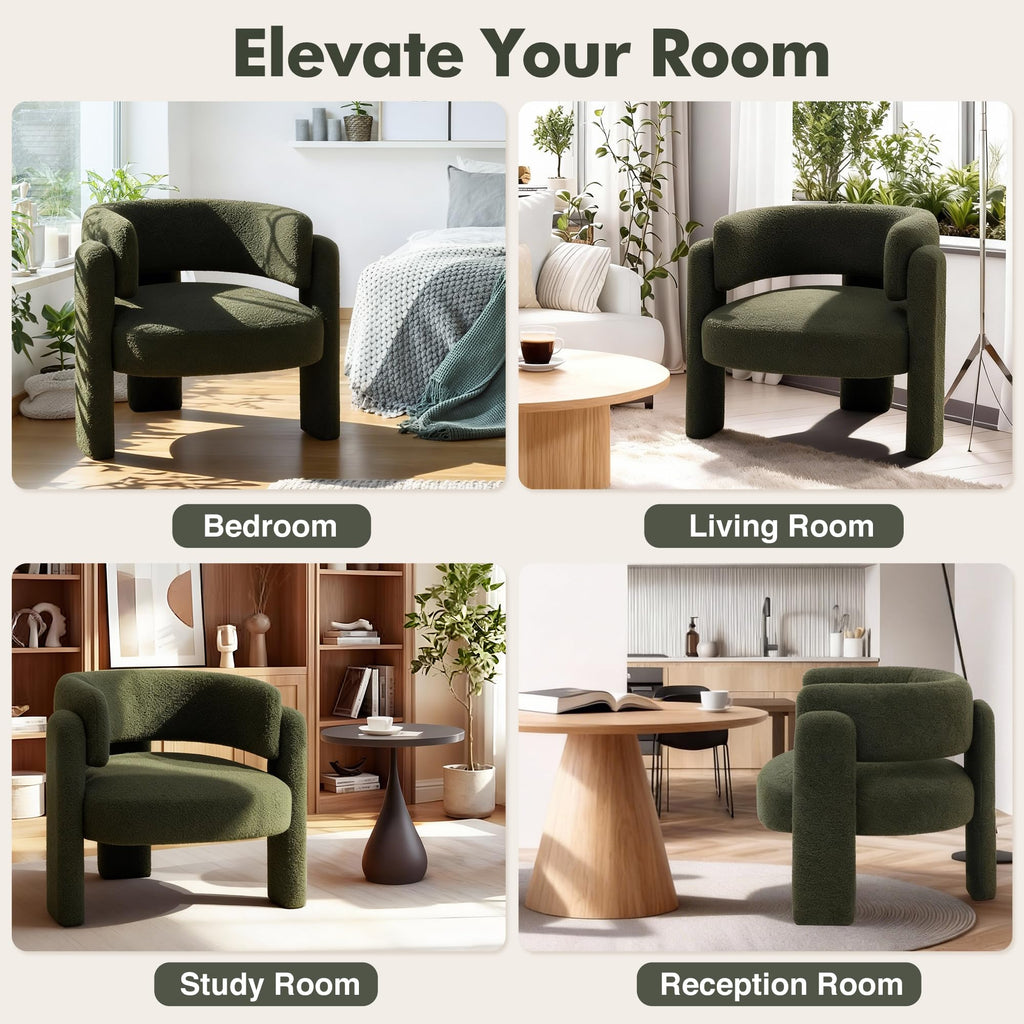 Sherpa Barrel Accent Chairs Set of 2 Olive Green U9652