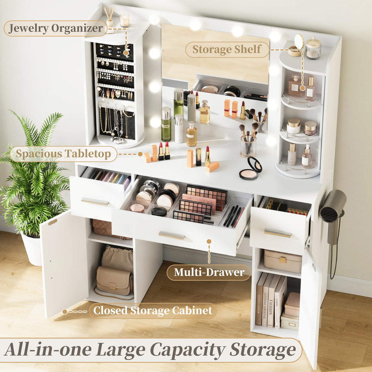 White Makeup Vanity Desk with Lights and Mirror Y14613