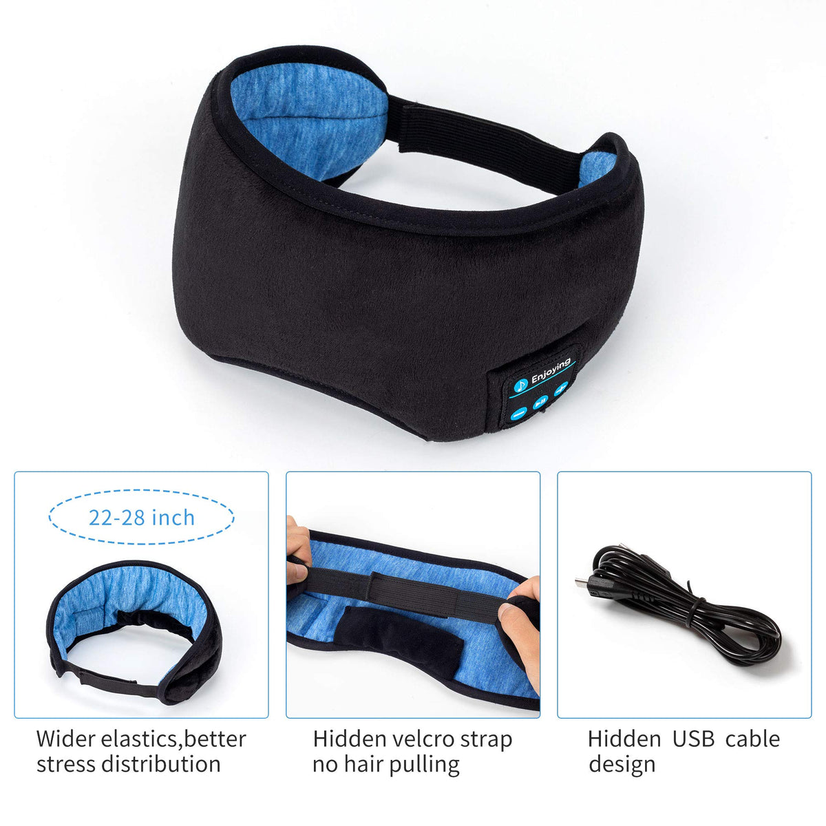 Bluetooth Sleep Headphones Eye Mask with Built-in Speakers Microphone I3052