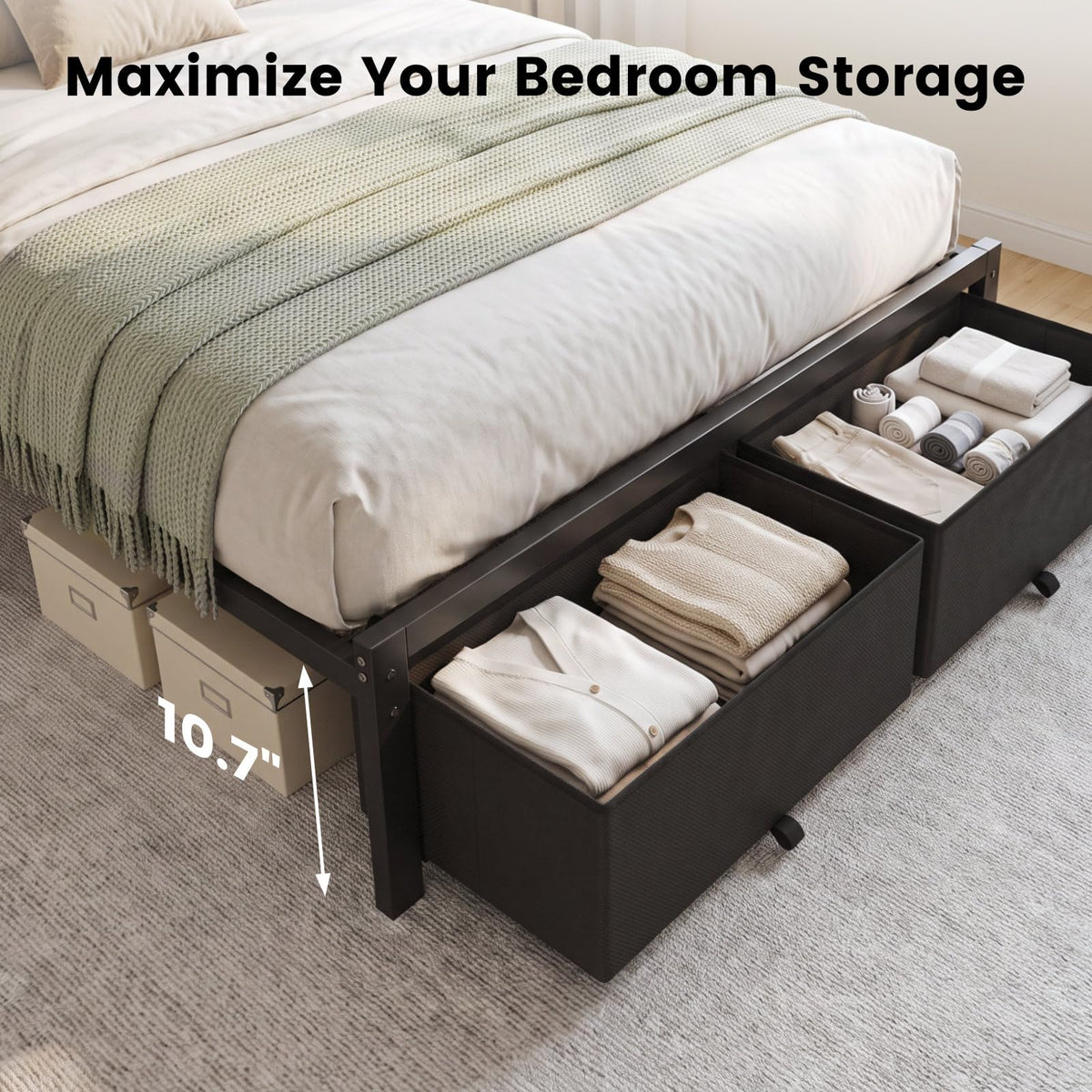 Full Size Bed Frame with Upholstered Headboard and 2 Storage Drawers P6785