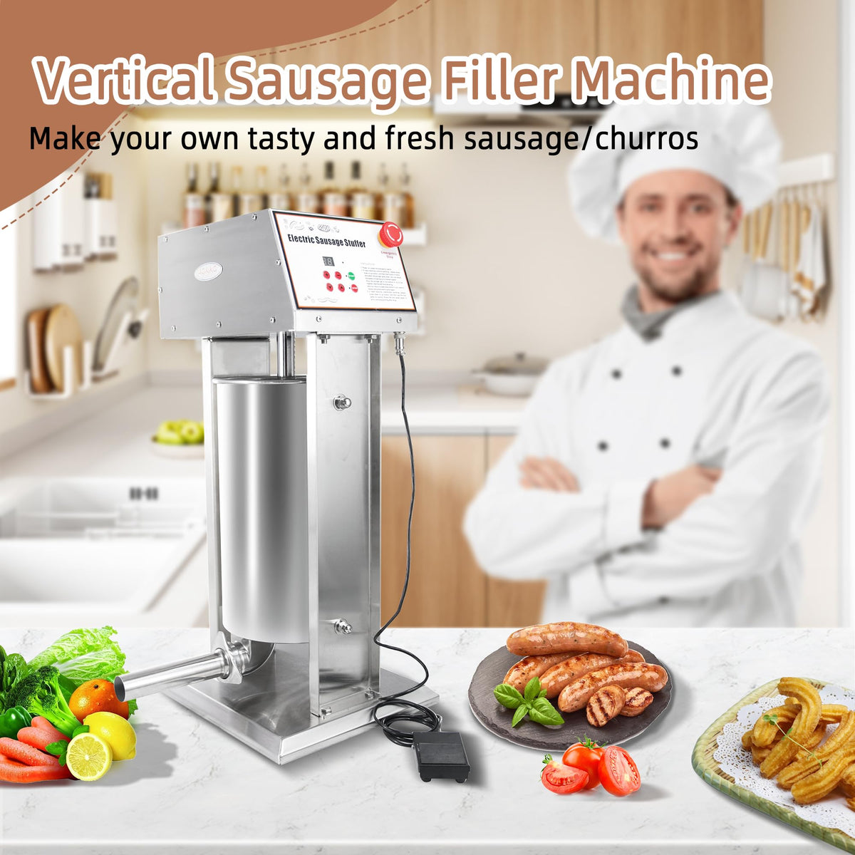 30LB Stainless Steel Electric Sausage Stuffer with 5 Stuffing Tubes Z508367
