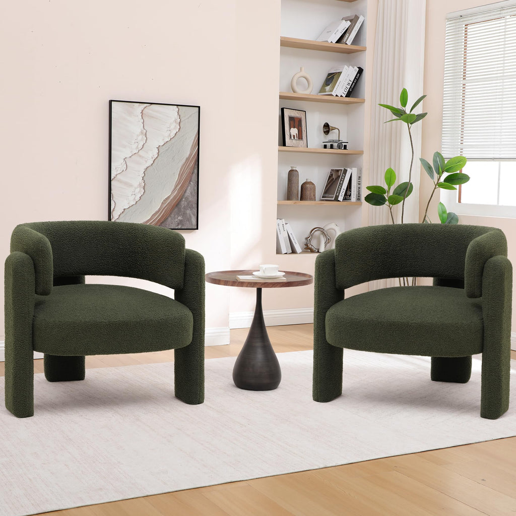 Sherpa Barrel Accent Chairs Set of 2 Olive Green U9652