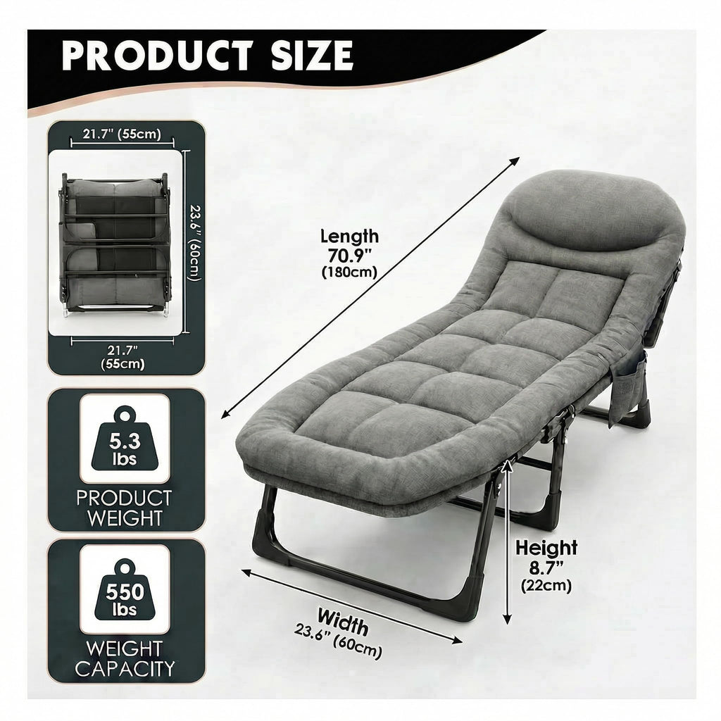 Folding Camping Cot with Mattress and Pillow, Grey K6723