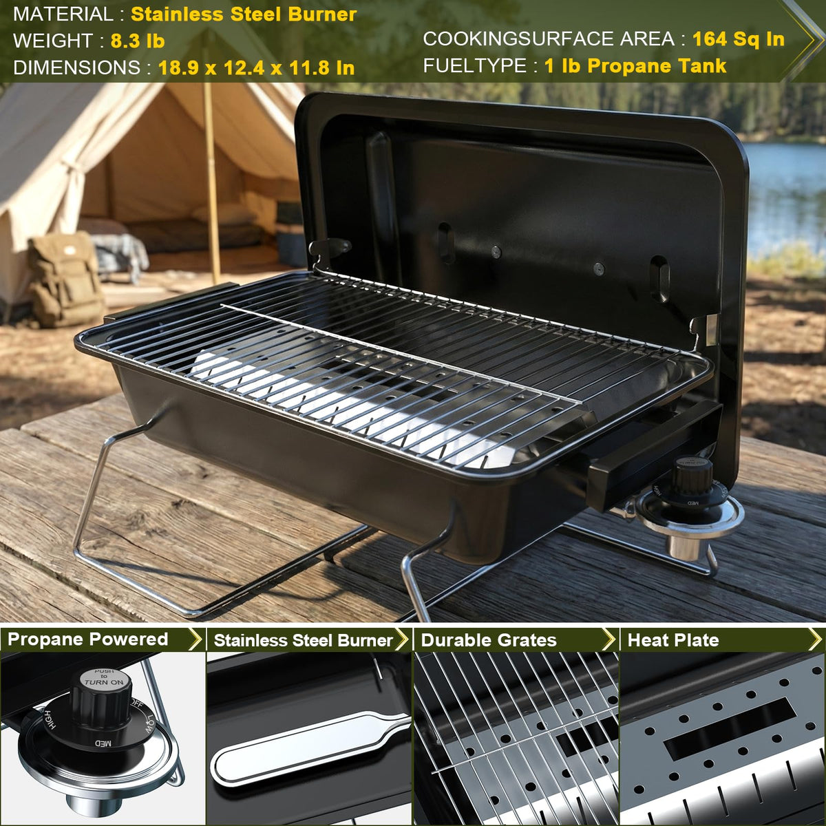 Portable Propane Gas Grill with Foldable Legs K697350