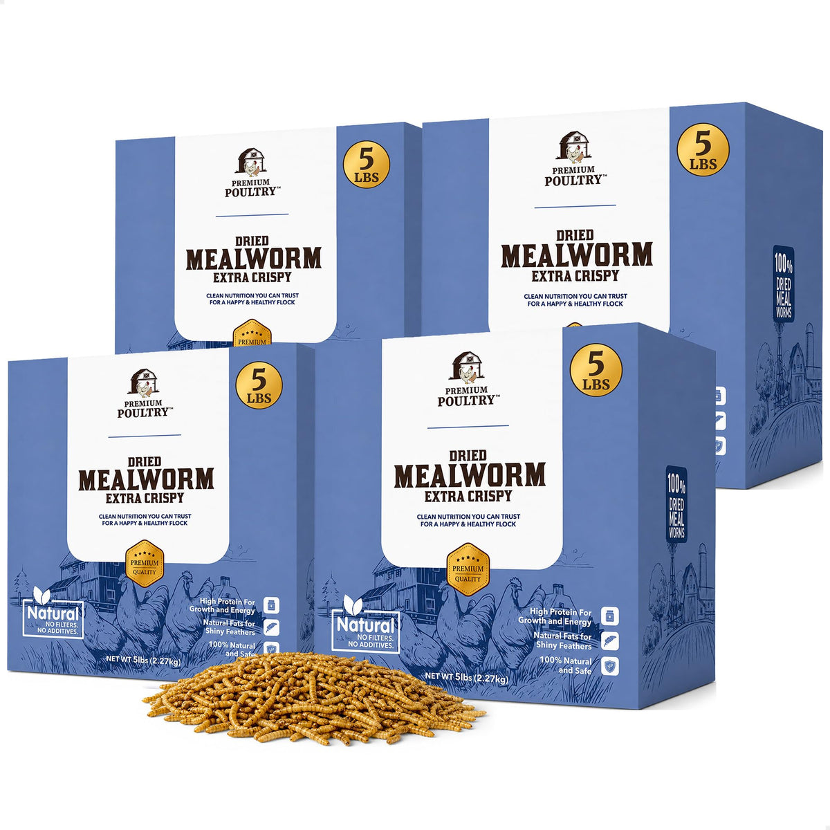 Mealworms for Chickens & Wild Birds, 5lb, 4-Pack M730115