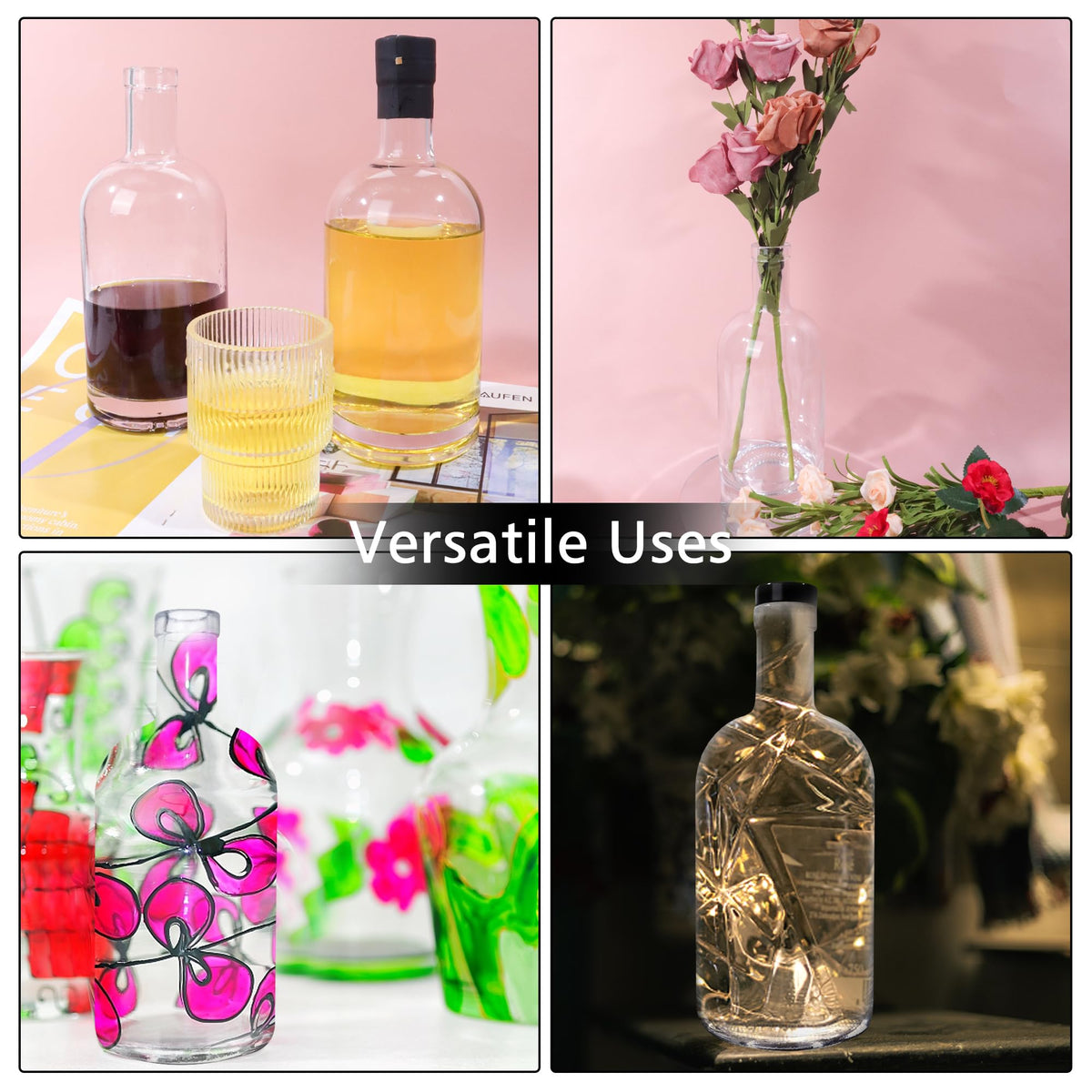 4 Pack 25oz Clear Glass Bottles with Cork Lids E50143