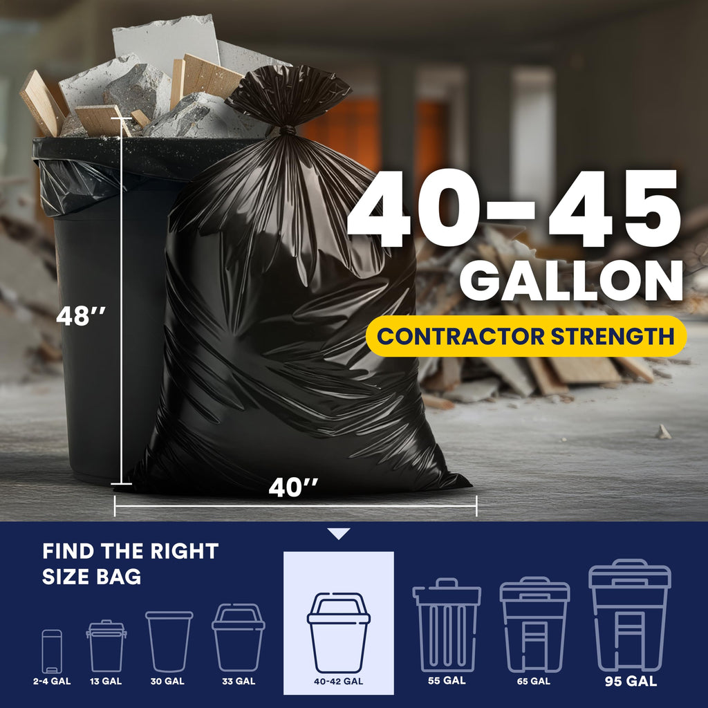 Black Heavy Duty 40-45 Gallon Trash Bags 3.0 Mil 50 Count Y218