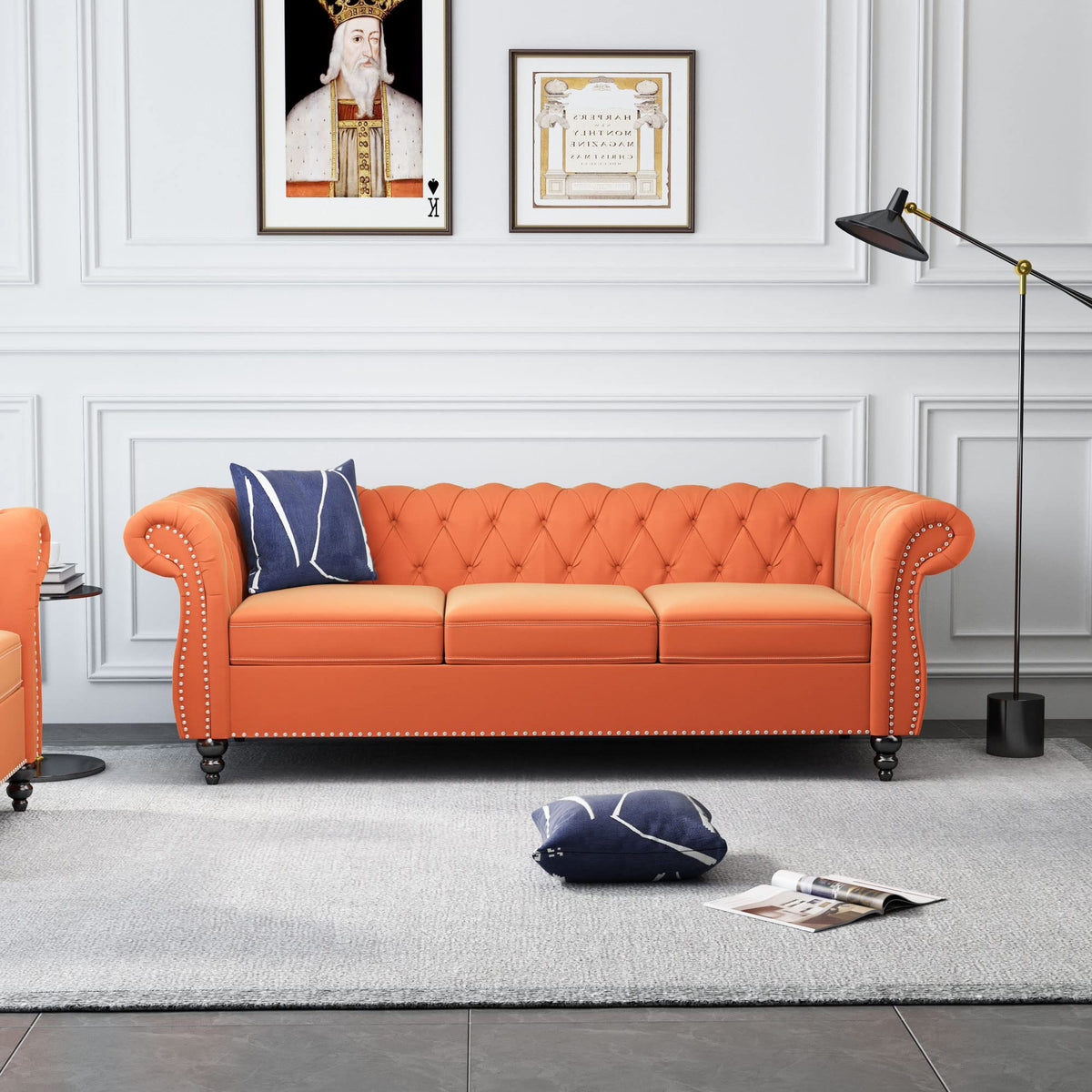 Orange Velvet Chesterfield Sofa Loveseat and Chair H807887