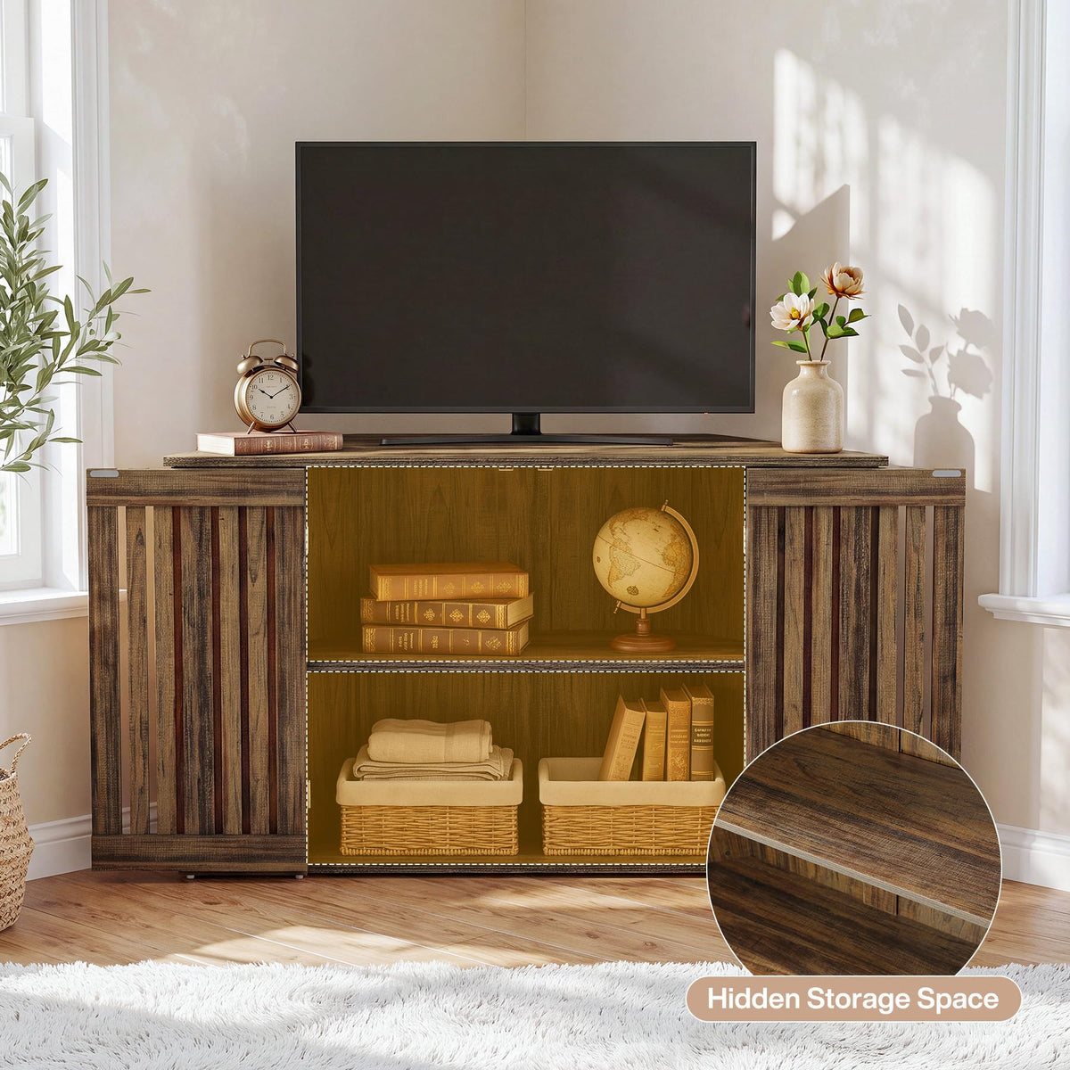 53" Farmhouse Corner TV Stand with Storage M3234