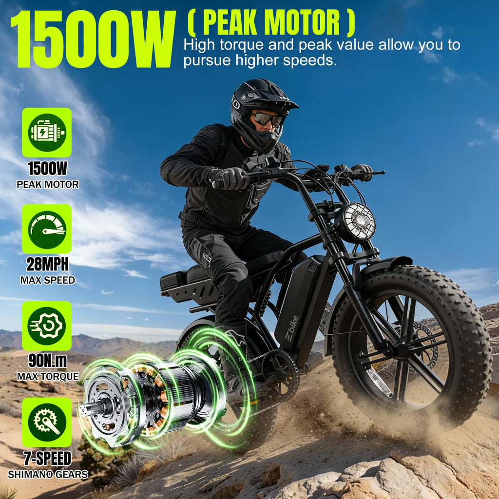 Electric Bike 48V 15Ah Battery 1500W Peak Motor 20 * 4.0 Fat Tire N53241