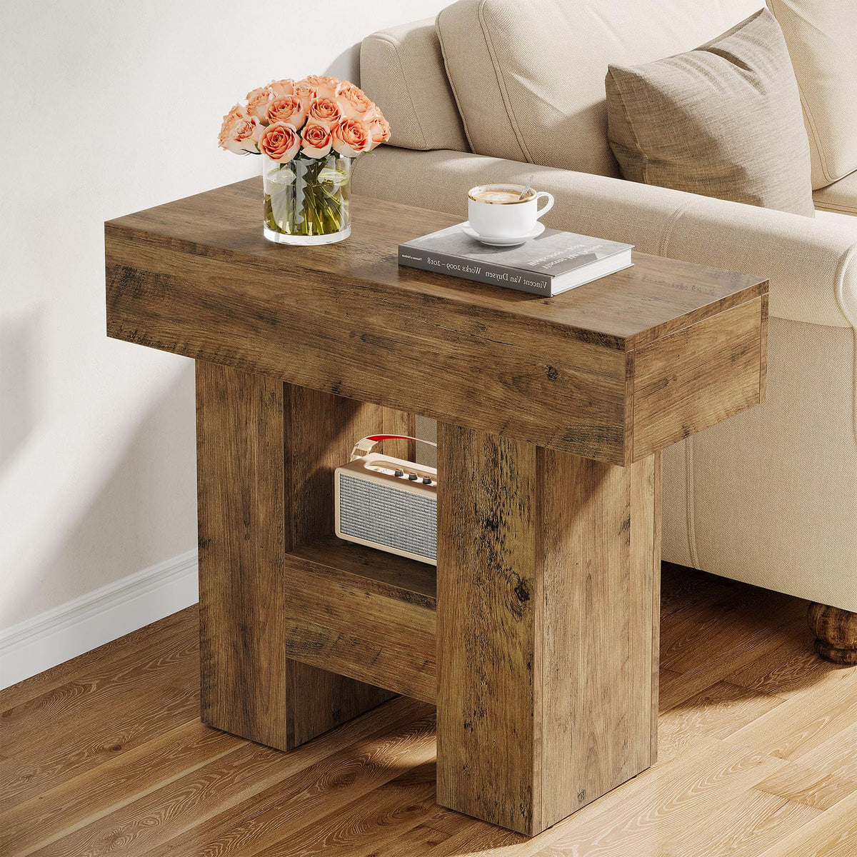 2-Tier Narrow Side Table with Storage Shelf U861
