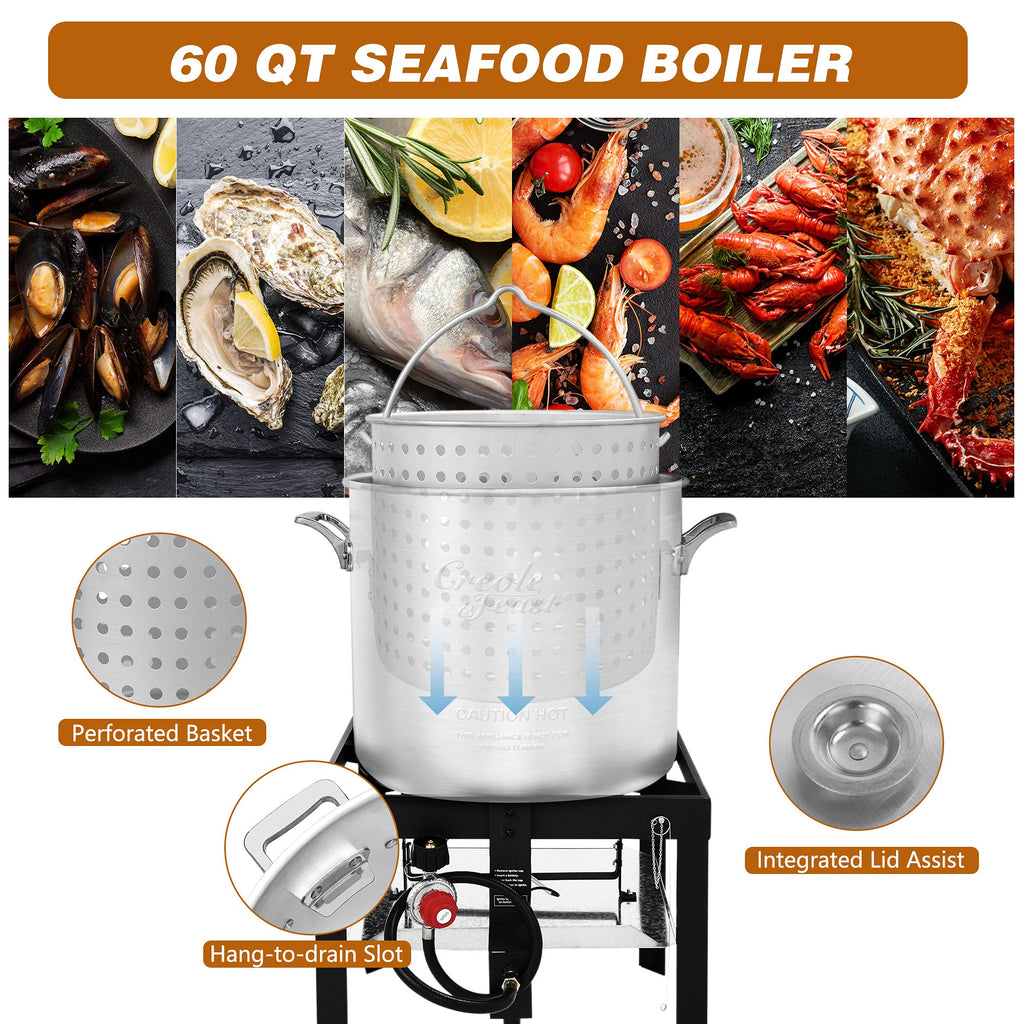 60 Qt. Seafood Boil Pot with Basket and Burner D650
