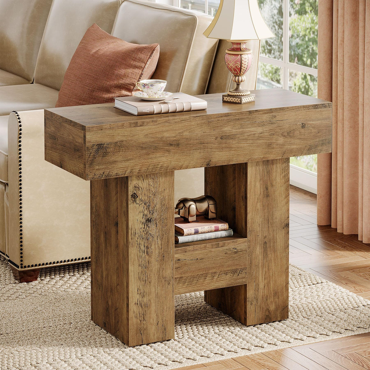 2-Tier Narrow Side Table with Storage Shelf U861