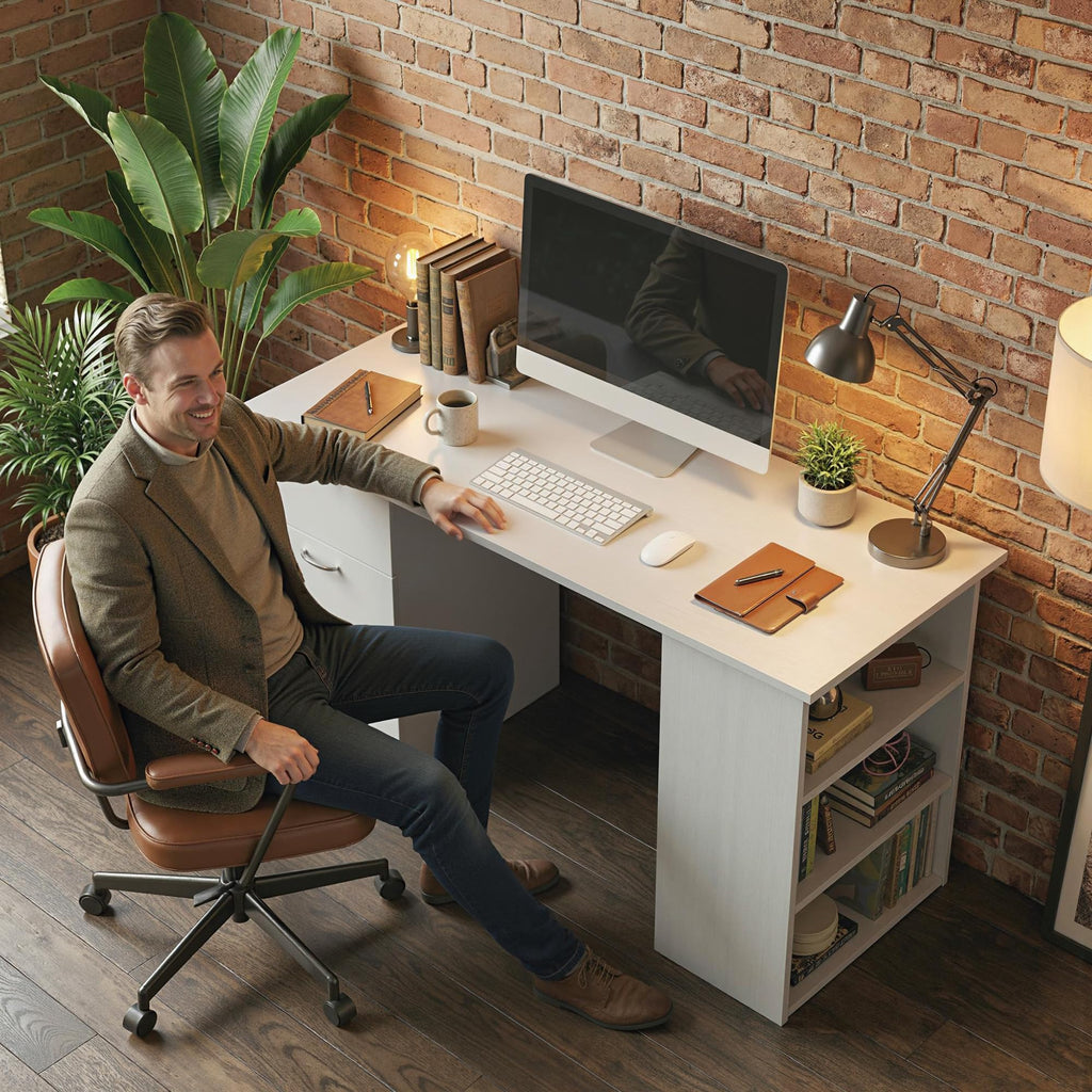 White Computer Desk with Drawers F742956