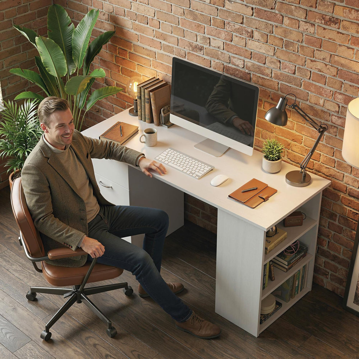 White Computer Desk with Drawers F742956