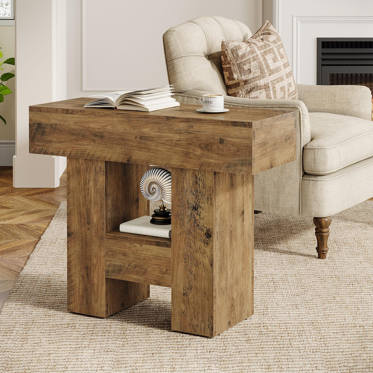 2-Tier Narrow Side Table with Storage Shelf U861