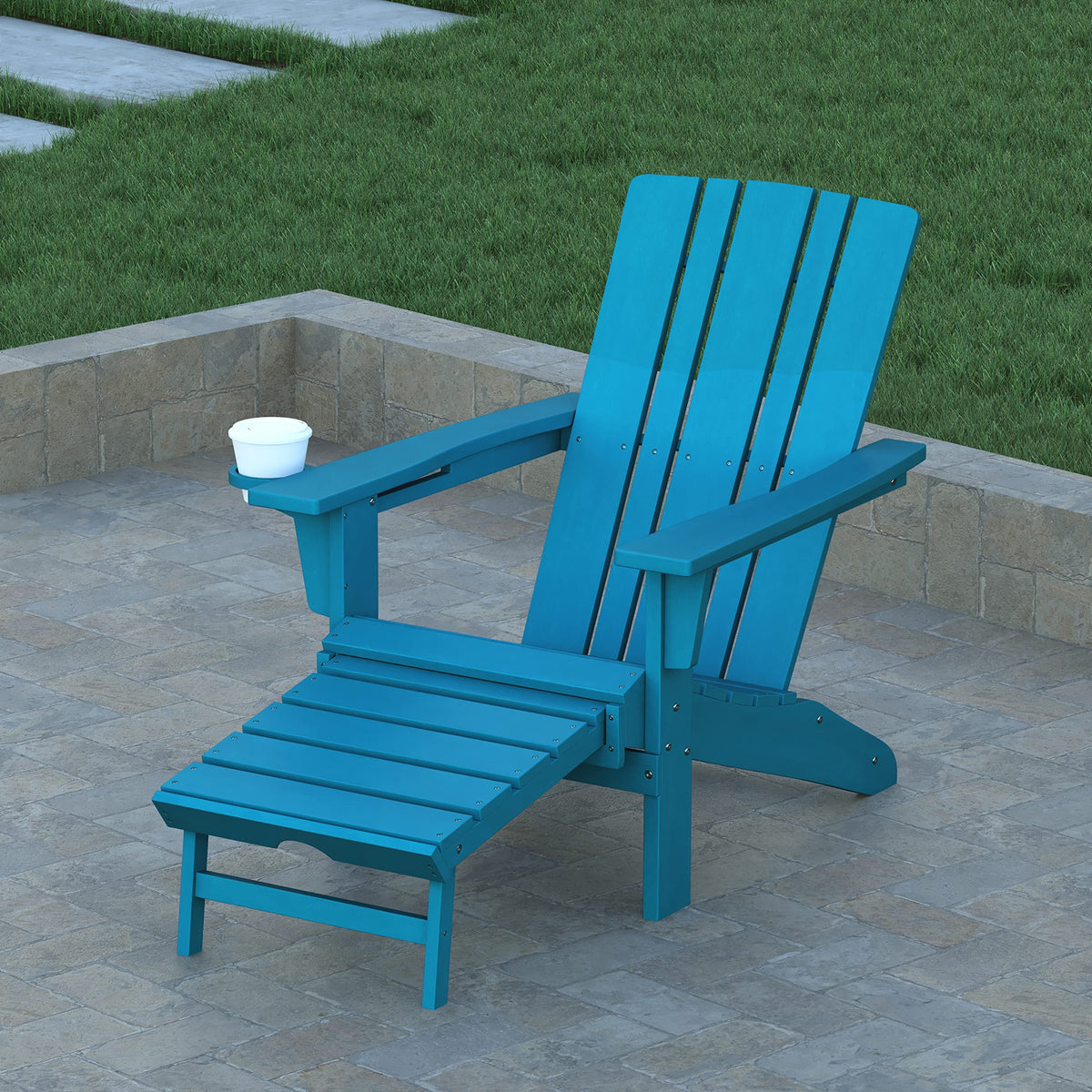 Blue Adirondack Lounge Chair with Ottoman J898304