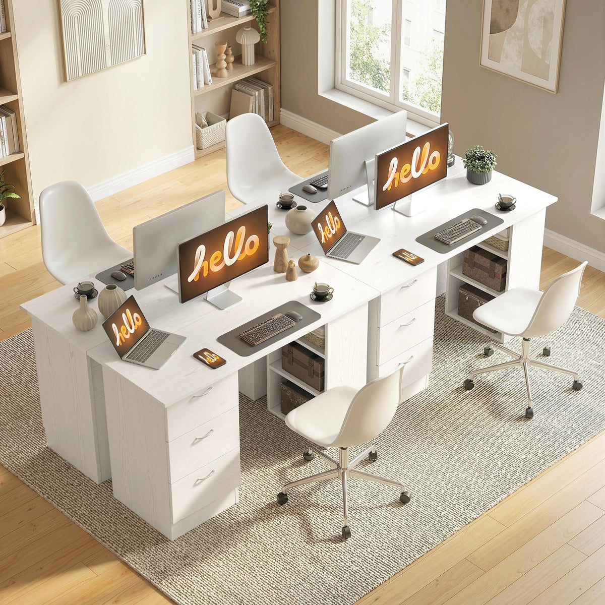 White Computer Desk with Drawers F742956