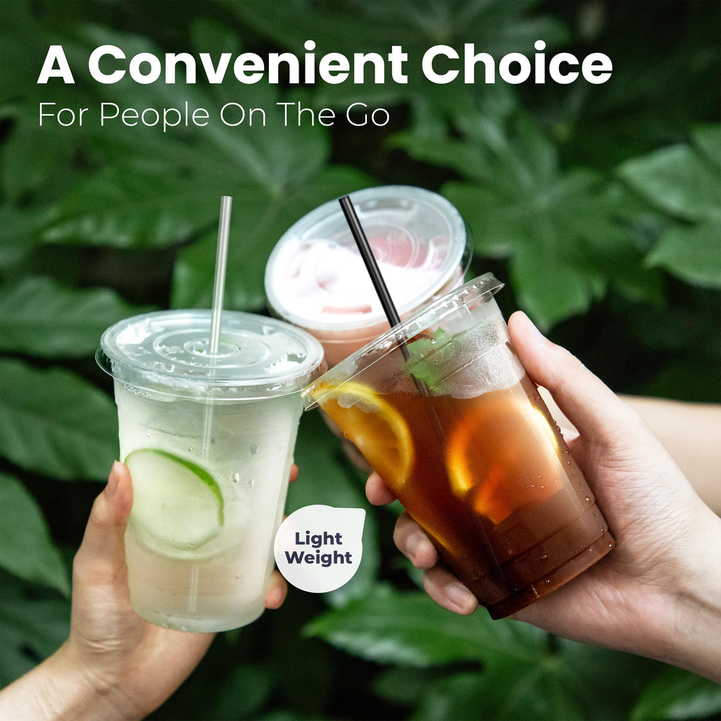 12 oz Clear Plastic Cups with Lids and Straws Y2604